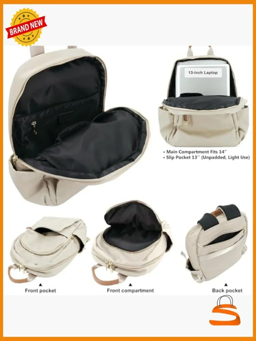 Backpack Purse for Women, Nylon Daypack with Gold Hardware, Lightweight
